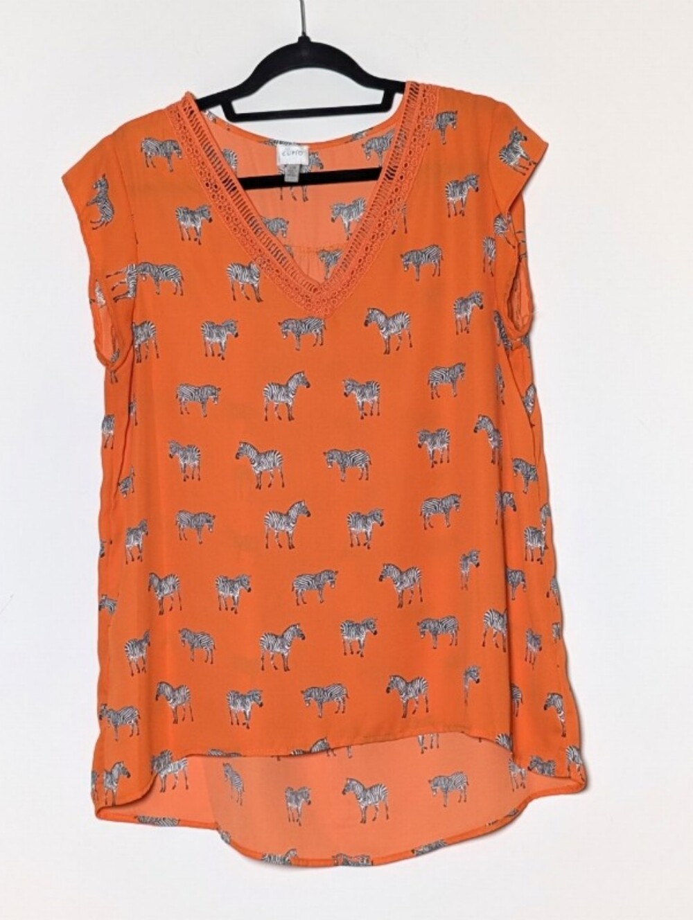 Cupio Coral Zebra Print V-Neck Women's Top Orange Sleeveless Blouse Top Large